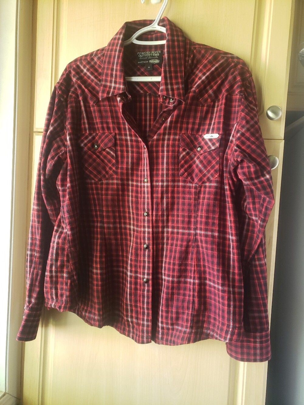 Women's Red Plaid Button-Down Western Snap Button Shirt